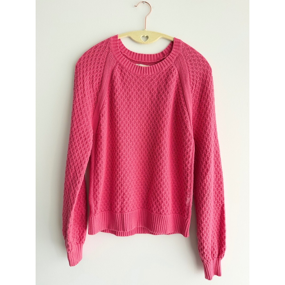 LOFT Women Pink Diamond Textured Pointelle Knit Cotton Sweater Feminine SM